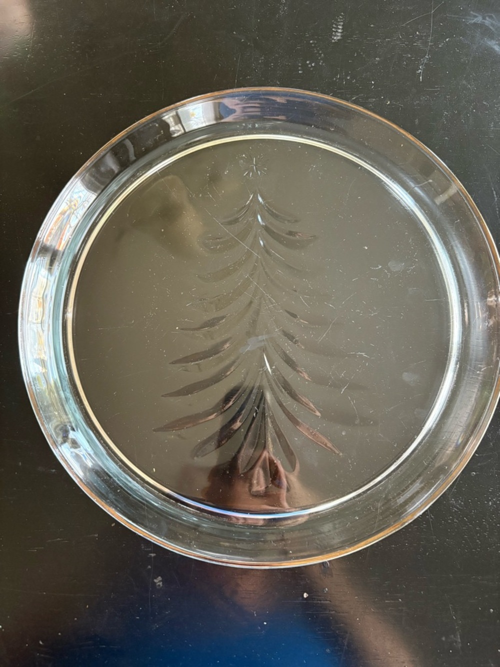 Clear Glass Dining Charger Plate with Etched Pine Motif - Clear